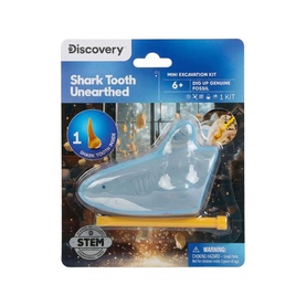 FAO Discovery Shark Tooth Unearthed Mini Excavation Kit, blue shark-shaped block with excavation tool, STEM toy for ages 6+