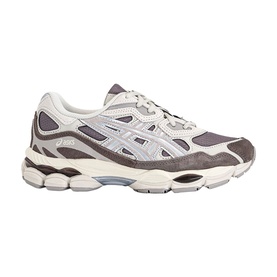 Asics trainer in Cocoa Powder and Pure Silver with chunky cream midsole, mesh and suede upper, lace-up fastening