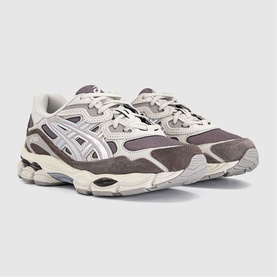 Asics chunky trainers in cocoa powder and pure silver, featuring suede and mesh panels with ridged sole