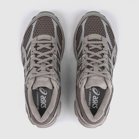 ASICS gel-venture trainers in grey mesh and suede upper with darker grey overlays, lace-up fastening, top-down view