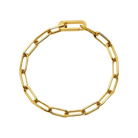 Missoma gold paperclip chain bracelet with rectangular links and elongated clasp detail