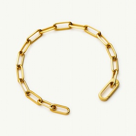 Missoma gold chunky oval link chain bracelet with elongated rectangular links, open-ended clasp detail