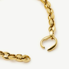 Missoma gold chunky chain bracelet with oversized lobster clasp, close-up detail shot showing link texture