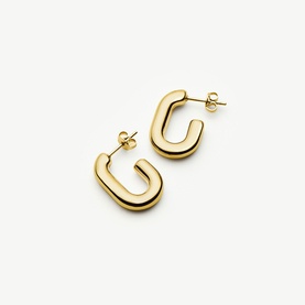 Missoma gold chunky square hoop earrings with rounded edges and stud fastenings, shown as a pair
