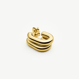 Missoma gold double-loop chunky hoop earring with stud fastening, polished finish, shown as single earring