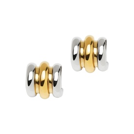 Missoma earrings in gold and silver mixed metal, chunky triple-band hoop cuff design, clip-on style