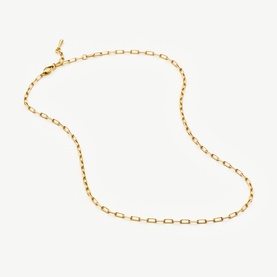 Missoma gold paperclip chain necklace with lobster clasp fastening, elongated rectangular links