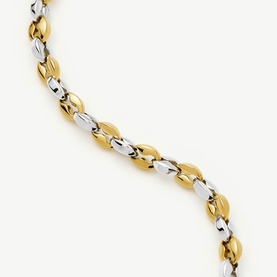 Missoma necklace in gold and silver two-tone, featuring alternating oval links with polished finish