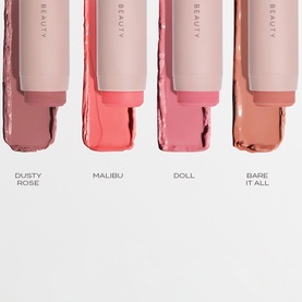Poco Beauty Universal Cream Stick Cheek and Lip in four shades: Dusty Rose, Malibu, Doll, and Bare It All, shown with product swatches