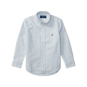 Ralph Lauren children's light blue stripe long-sleeve Oxford shirt with button-down collar and embroidered Polo Bear logo