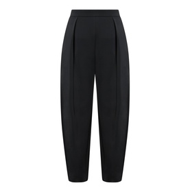Rohe black tapered trousers with front pleats, high waist, and cropped barrel-leg silhouette in viscose blend