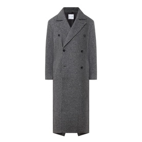 Samsoe & Samsoe Dark Grey Mel wool-blend double-breasted longline coat with notch lapels and button fastening
