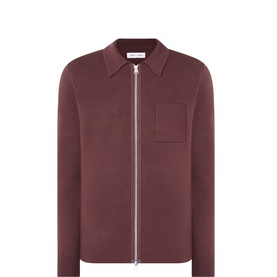 Samsoe & Samsoe Bitter Chocolate zip-through knit overshirt with spread collar and chest patch pocket