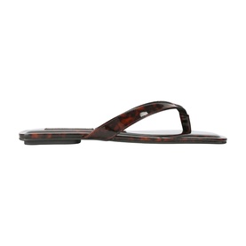 Steve Madden brown tortoiseshell flip-flop sandal with thong strap, square toe, and flat sole, side view