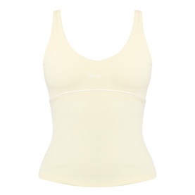 Tala SkinLuxe Contrast Piping Tank Top in Lemon Yellow, V-neckline, built-in bra, contrast piping detail, longer length, flat lay
