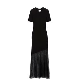 Knitted Sheer Trim Flared Dress