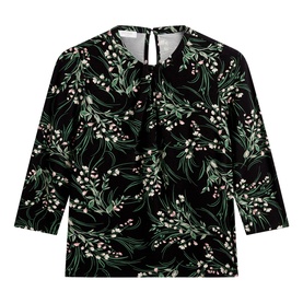 Hobbs navy multi floral print top with three-quarter sleeves, round neck, and keyhole back button fastening