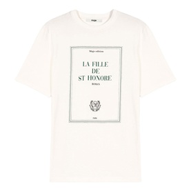 Maje cream oversized T-shirt with La Fille De St Honor&eacute; book cover graphic print in black