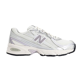 New Balance 740 trainer in Sea Salt Truffle Salt, white and silver mesh upper, chunky off-white midsole, dark rubber outsole