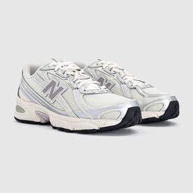 New Balance 740 trainers in Sea Salt Truffle Salt, white and silver mesh upper, chunky white midsole with black outsole