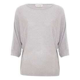 Phase Eight silver grey knit top with batwing three-quarter sleeves and wide boat neckline