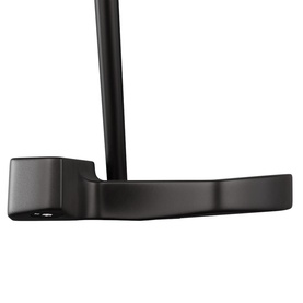 Matte black golf putter head and shaft shown in close-up detail, highlighting smooth finish and blade-style design