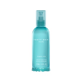 Fenty Skin Body Tropic Trip Silked Body Mist in teal spray bottle with scalloped base, 170ml