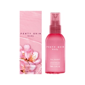 Fenty Skin Body body mist in pink spray bottle with cherry blossom packaging, 75ml