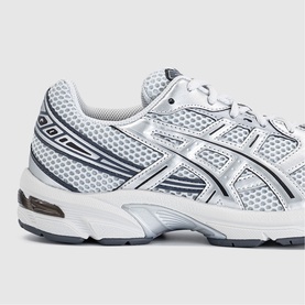 Asics Gel-1130 in Glacier Grey and Pure Silver, mesh upper with metallic silver stripe detailing and chunky white sole
