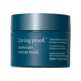 Living Proof Moisture Rescue Mask hair treatment in teal jar, 236ml