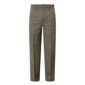 Prada Houndstooth Check Trousers in Military, slim-leg wool with mid-rise waistband, angled front pockets and clean hems