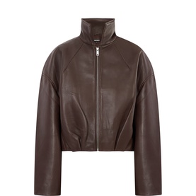 Short Leather Bomber Jacket
