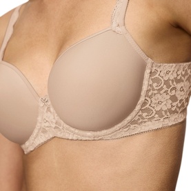 Triumph Full Cup Bra in skin tone with smooth moulded cups and floral lace side panels, underwired style