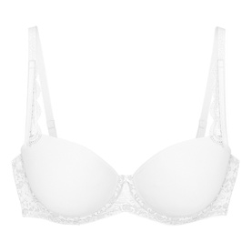 Triumph Full Cup Bra in white with lace trim along underwire and adjustable shoulder straps, no model