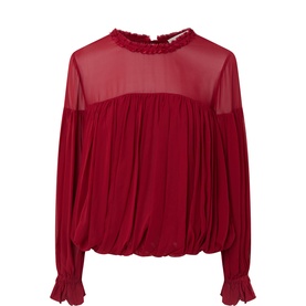 Pearl Ruffle Silk Blouse