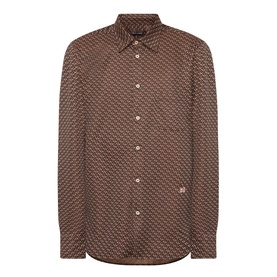 Wales Bonner brown and caramel geometric print casual shirt with point collar, button-front placket, and long sleeves