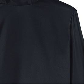 Maje womenswear dark navy fabric close-up detail shot showing smooth textile texture and structured sleeve