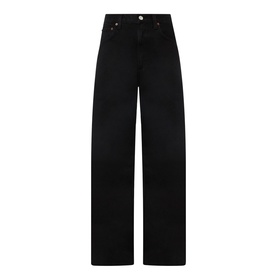 AgoldE wide-leg jeans in black denim, high-rise waist, relaxed straight fit, silver button fastening