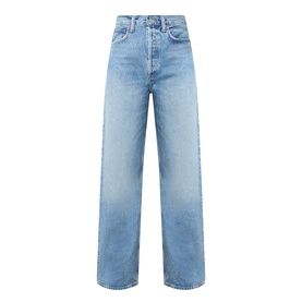 AgoldE straight-leg jeans in outbreak light blue denim, high-rise waist, relaxed wide leg, five-pocket style