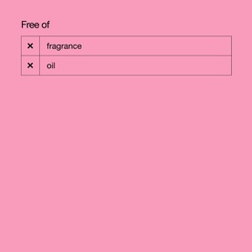 Clinique exfoliator free-of claims graphic showing fragrance-free and oil-free benefits, pink background