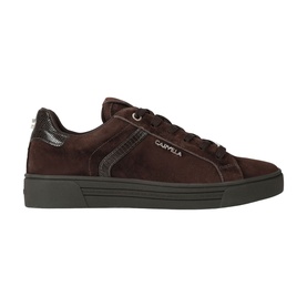 Carvela brown suede lace-up trainers with patent trim detailing and matching dark brown sole