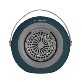 Dimplex Desk Friend Desk Fan Heater in blue, top-down view showing circular grille and carry handle