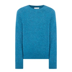 Dries Van Noten alpaca wool crew neck jumper in raf blue, relaxed fit with ribbed cuffs and hem