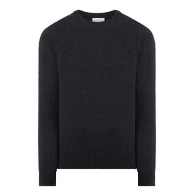 Dries Van Noten black alpaca wool blend crew neck jumper with raglan sleeves and ribbed cuffs and hem