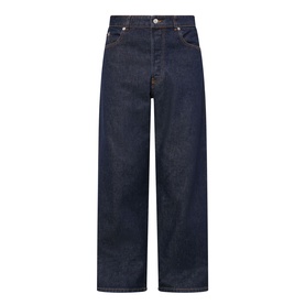 Dries Van Noten indigo wide-leg jeans in 100% cotton with high rise, five-pocket styling and contrast stitching detail