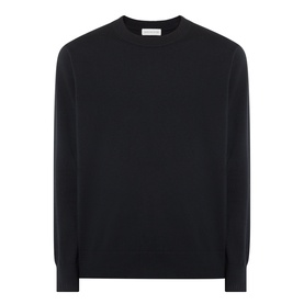 Dries Van Noten Muchi Knit Sweater in black merino wool with crew neckline, long sleeves and ribbed trims