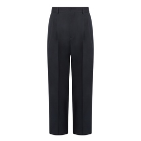 Dries Van Noten black wool tailored trousers with front pleats, wide leg silhouette and belt loops