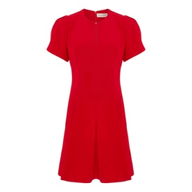 Phase Eight red short-sleeve mini dress with A-line skirt, round neckline, and seam detailing at shoulders