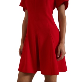 Phase Eight red fit-and-flare dress with flutter sleeves, cropped torso view showing flared skirt detail