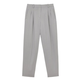 Reiss grey tailored trousers with double pleats, tapered leg, and waistband with belt loops
